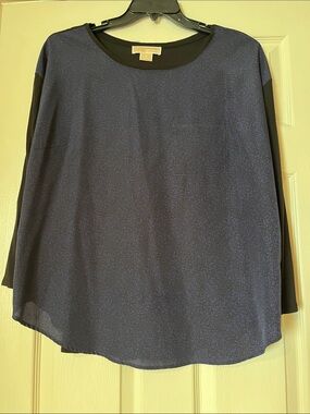 Michael Kors Navy Blue Front with Black Sleeves Long Sleeve Tee